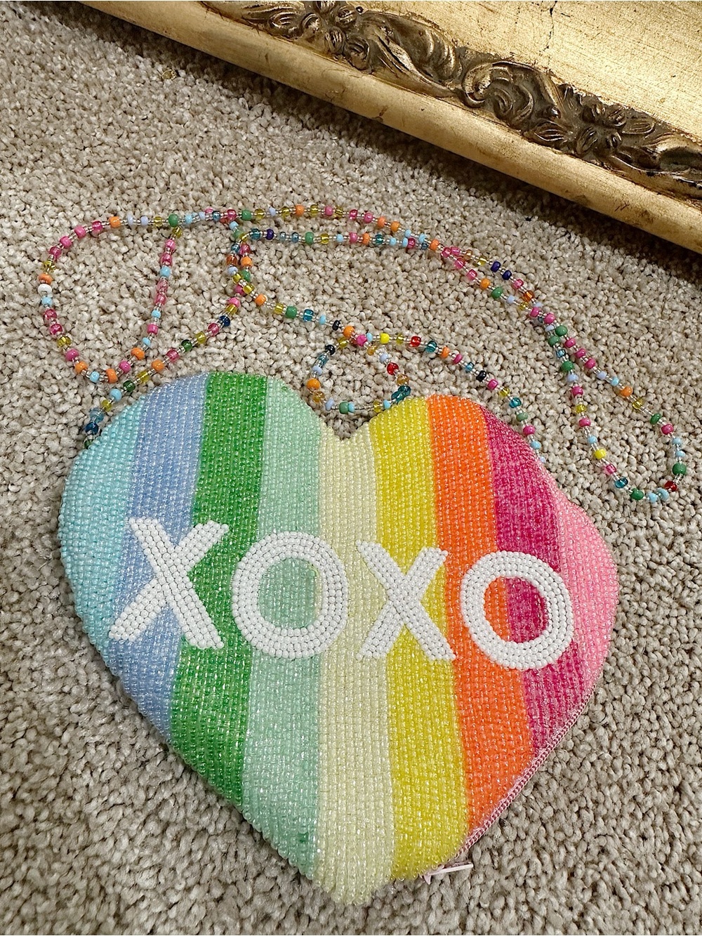 New Tiana XOXO Heart Shaped Beaded Crossbody Purse Bag Rainbow